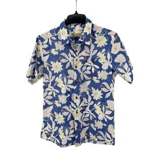 Patagonia Pataloha Hawaiian‎ Shirt M Blue White Floral Organic Cotton